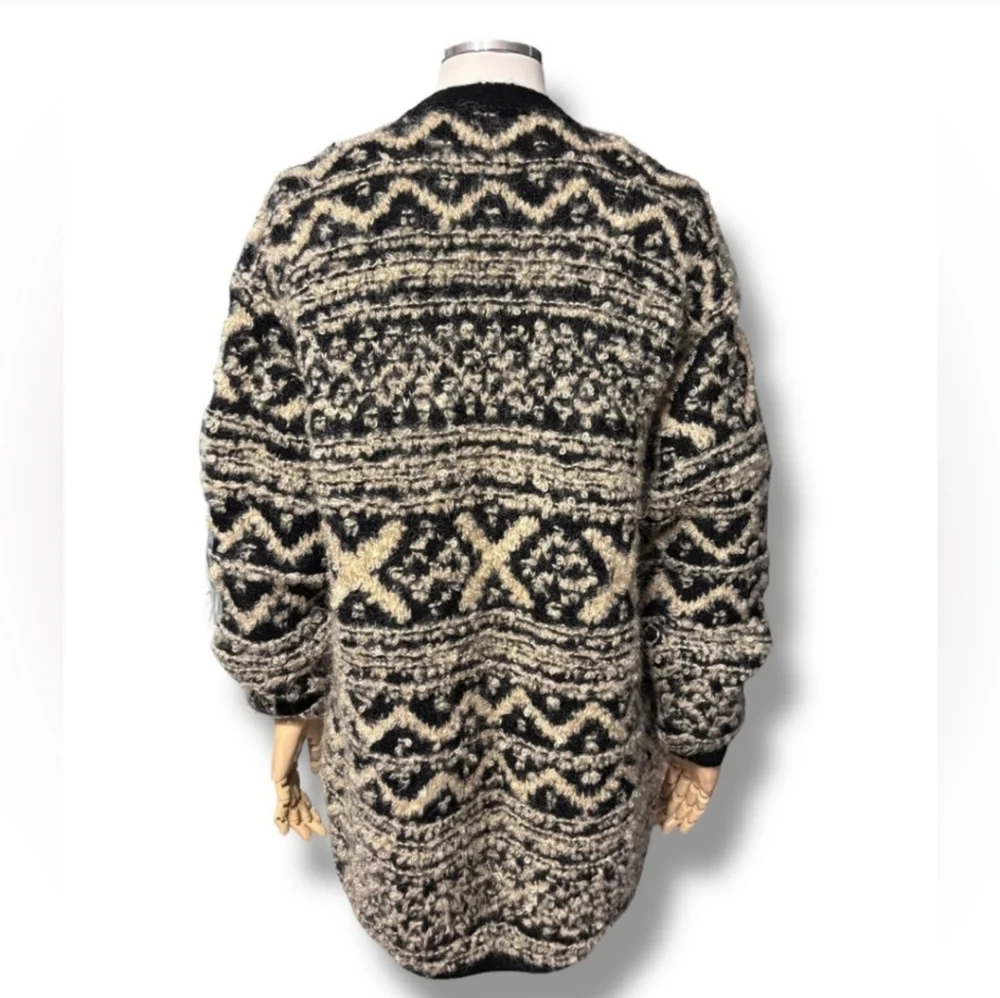 JONES NEW YORK SPORT Black & Cream Hand Knit Bouclé Mohair Cardigan VINTAGE